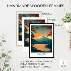 Handmade wooden frames for Hakone Japan Wall Art Lake Ashi Print - Japanese Spiritual Poster, sustainably sourced wood and ready to hang.