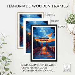 Handmade wooden frames in natural, white, and black for Hakone Wall Art Japan Torii Gate Sunset Reflections Poster.