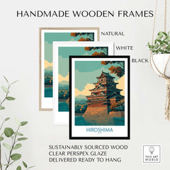 Hiroshima Japan Wall Art - Traditional Landmark Decor in handmade wooden frames with natural, white, and black options.