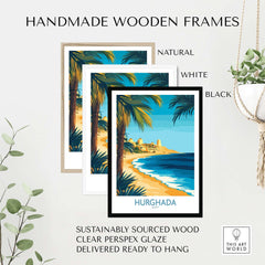 Hurghada Egypt Wall Art - Egyptian Paradise Decor in handmade wooden frames, showcasing vibrant coastal scenes.