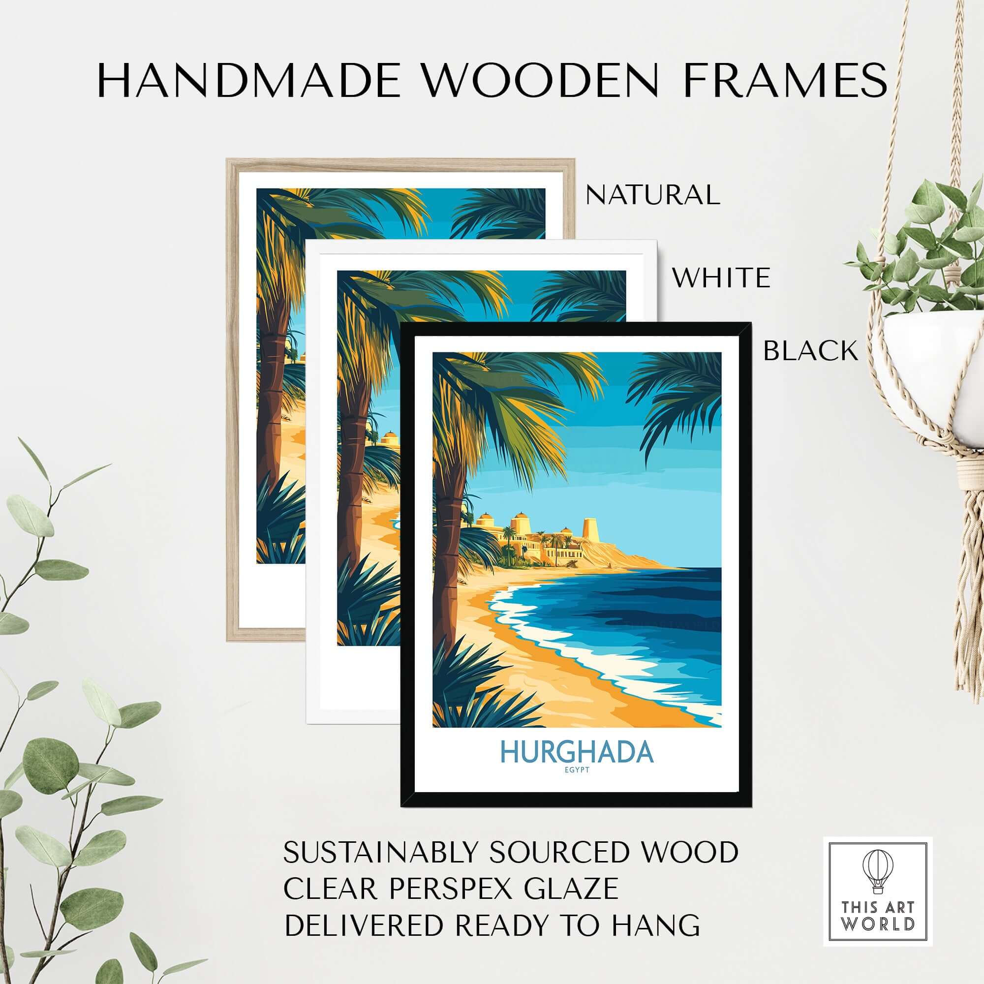 Hurghada Egypt Wall Art - Egyptian Paradise Decor in handmade wooden frames, showcasing vibrant coastal scenes.