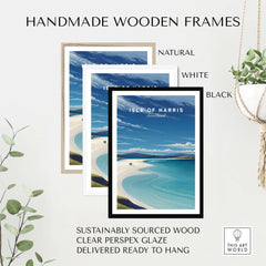 Isle of Harris Scotland Luskentyre Beach Print - White Sand Coastal Wall Art in handmade wooden frames