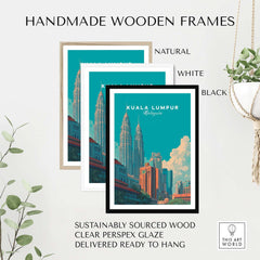 Handmade Wooden Frames for Kuala Lumpur Malaysia Print Petronas Towers Skyline Poster - Modern City Wall Art
