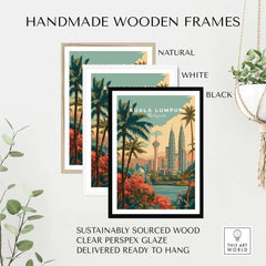 Kuala Lumpur Print Malaysia Petronas Towers & KL Tower - Cityscape Wall Art in handmade wooden frames
