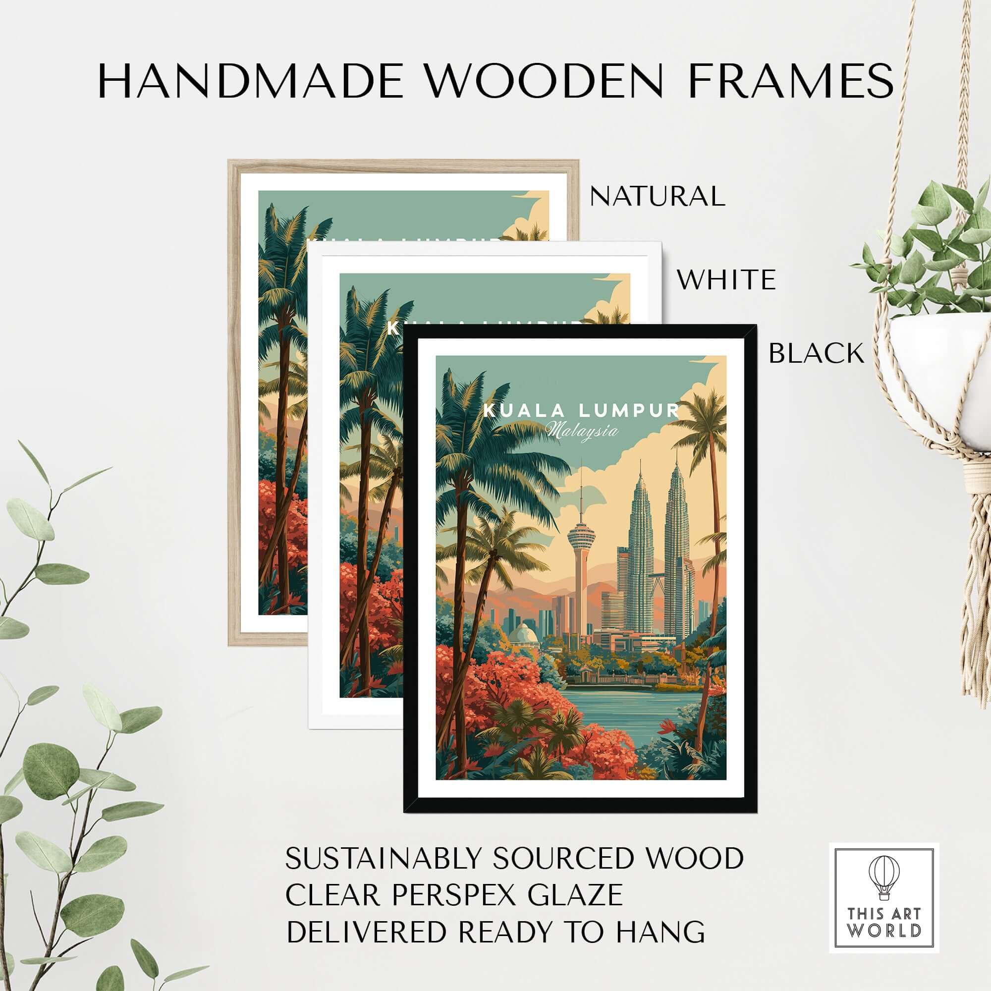 Kuala Lumpur Print Malaysia Petronas Towers & KL Tower - Cityscape Wall Art in handmade wooden frames