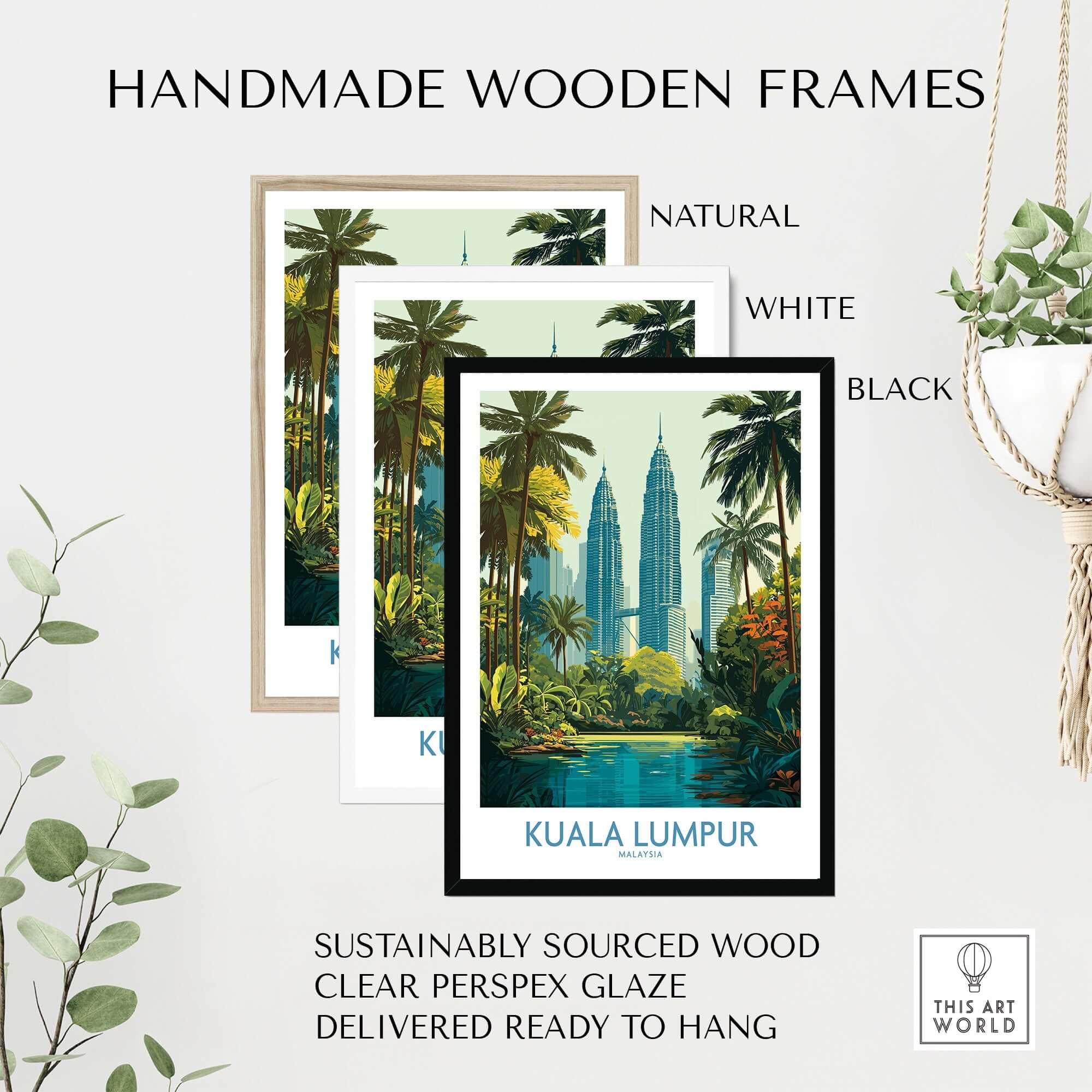 Kuala Lumpur Malaysia KLCC Park Wall Art - Malaysian Skyline Art Print in handmade wooden frames.