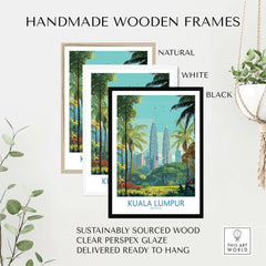 Kuala Lumpur Malaysia Green City Skyline Poster - Malaysian Urban Landscape framed in handmade wooden frames