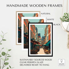 Lille France Old Town Square Poster - Charming European City Print displayed in handmade wooden frames.
