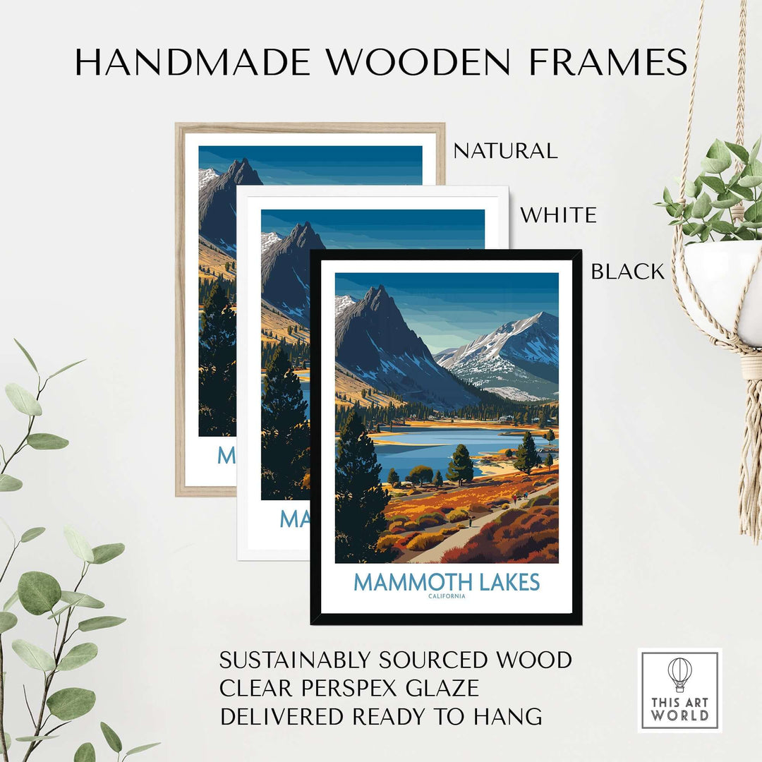 Mammoth Lakes California wall art in handmade wooden frames, showcasing scenic Eastern Sierra landscapes.