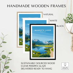 Handmade wooden frames for Mammoth Lakes California Scenic Print - Serene Mountain Landscape Poster showcase natural, white, and black options.