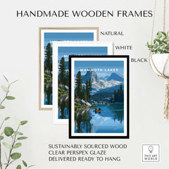 Handmade wooden frames for Mammoth Lakes - Mountain Adventure Wall Art in natural, white, and black options.
