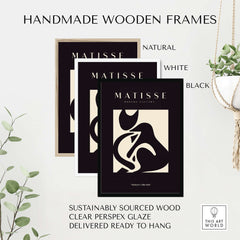 Matisse Art Prints - Black Beige Abstract Composition Poster framed in handmade wooden frames in natural, white, and black.