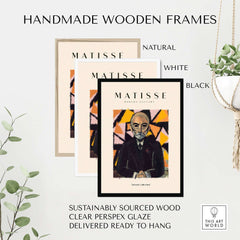 Matisse Art Prints - Portrait Man in Suit Geometric Wall Art framed in handmade wooden frames in natural, white, and black.