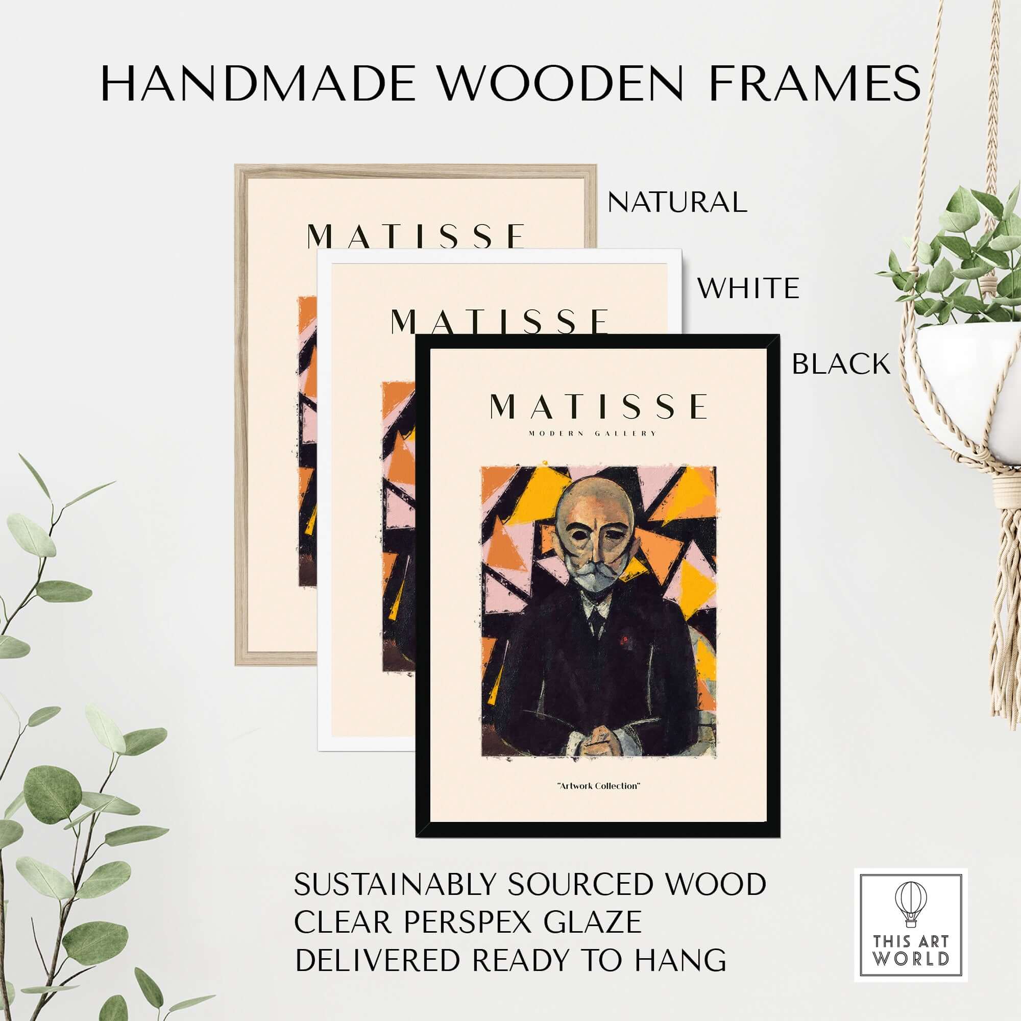 Matisse Art Prints - Portrait Man in Suit Geometric Wall Art framed in handmade wooden frames in natural, white, and black.