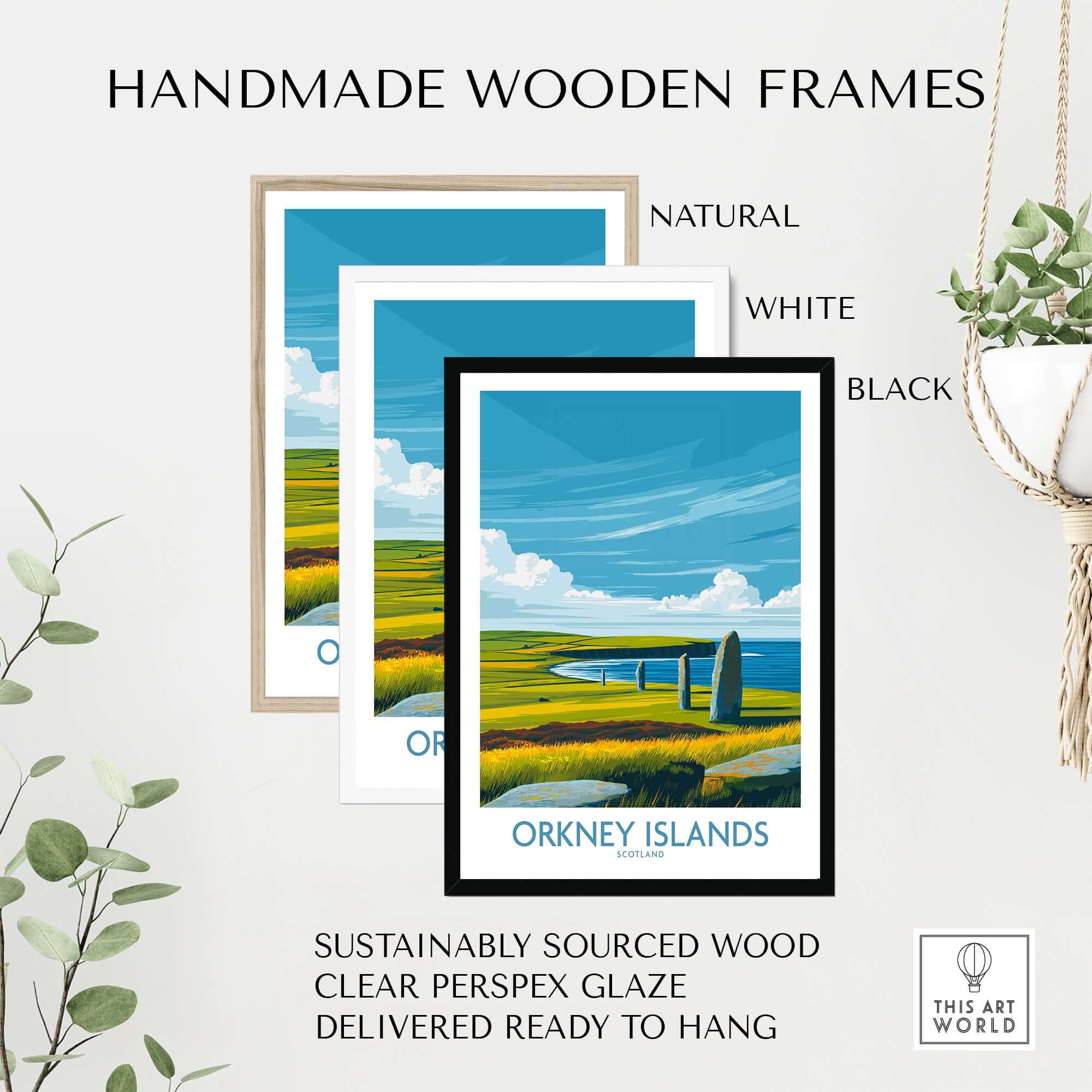 Orkney Islands Scotland Prehistoric Stones Poster - Scottish Travel Decor in handmade wooden frames.