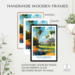 Palm Springs Vibrant Garden Poster - California Golf Vacation Travel in handmade wooden frames