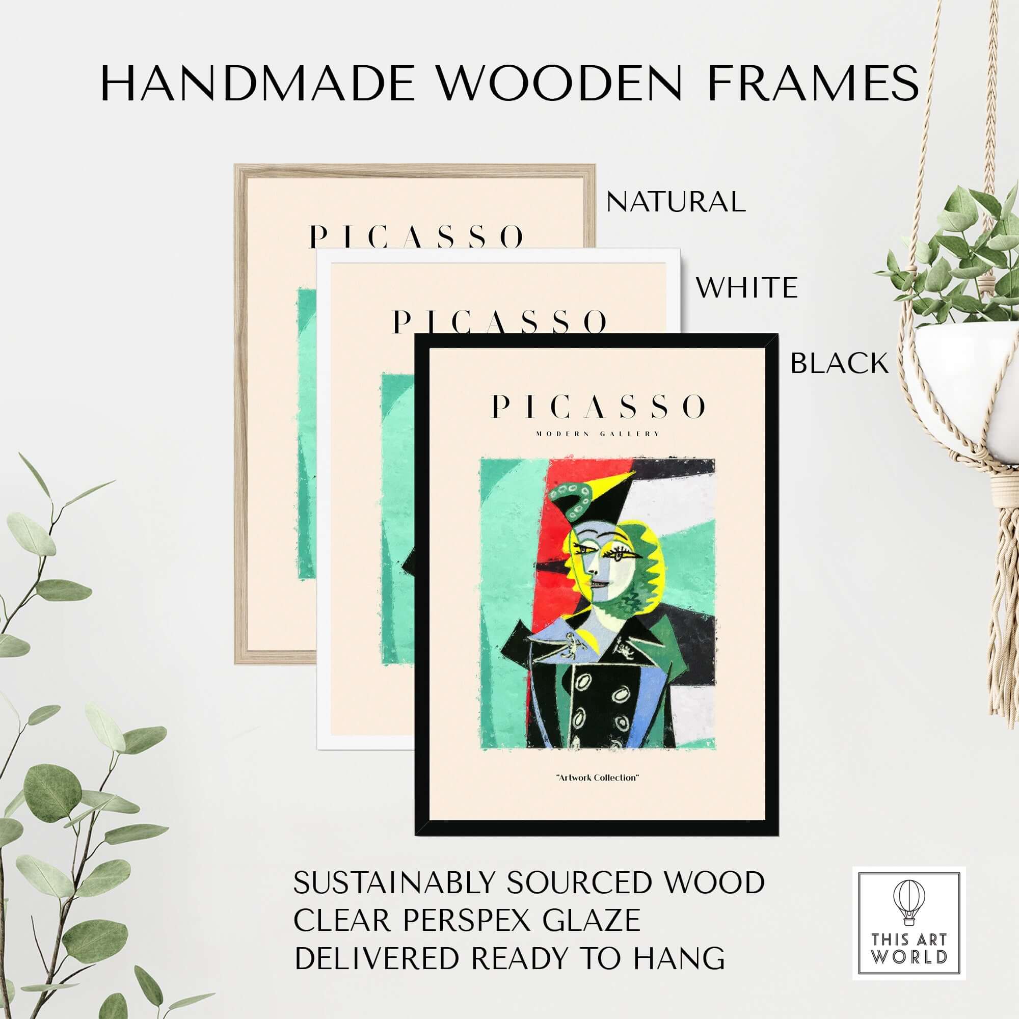 Handmade wooden frames for Picasso Woman Black Jacket Abstract Portrait Poster Cubist Style Artwork Print Collection.