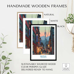 Seoul South Korea Korean City Nightlife Poster - Seoul Travel Print in handmade wooden frames