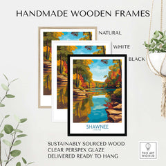 Shawnee State Park Colorful Trees Landscape Poster - Ohio Nature Travel Decor displayed in handmade wooden frames.