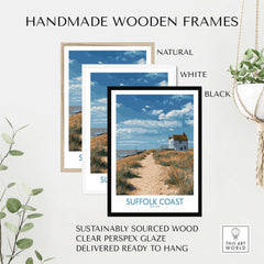 Suffolk Coast England English Shoreline Poster - Rural Landscape Travel Decor framed in handmade wooden frames