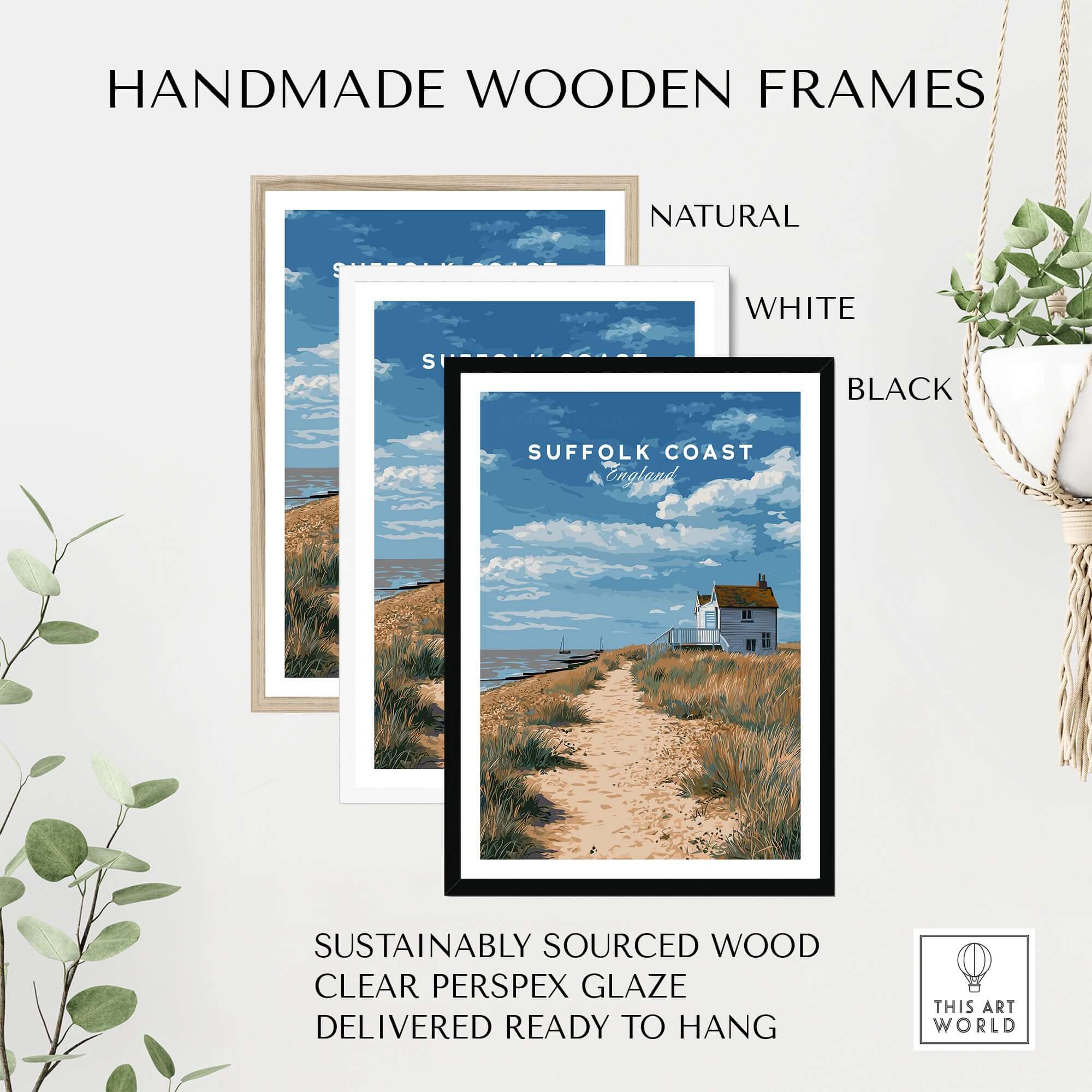 Suffolk Coast England Beach House Seaside Print - Coastal Pathway Wall Art in handmade wooden frames