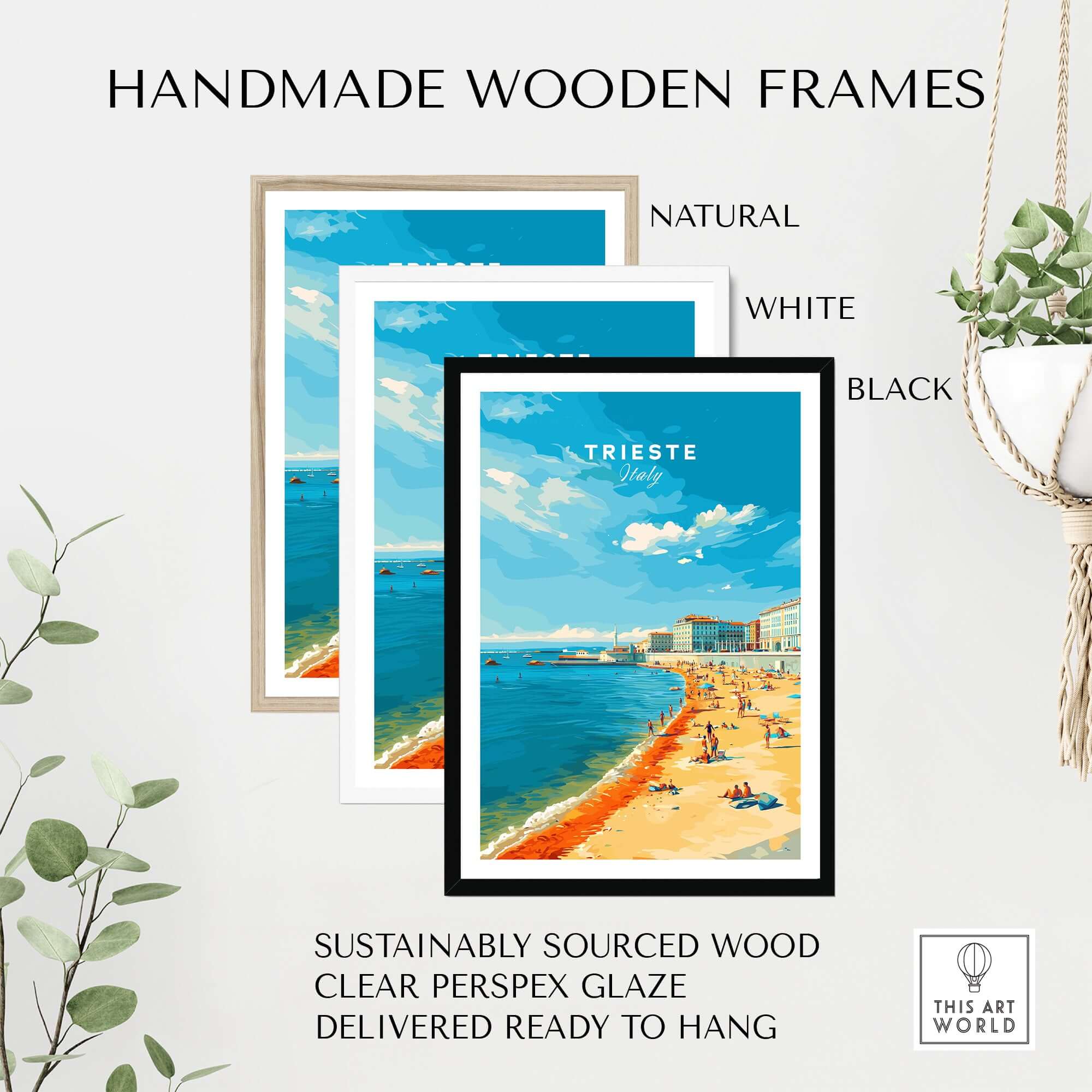 Trieste Italy Print - Adriatic Coast Wall Art in handmade wooden frames natural, white, and black options.