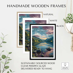 Ullswater Lake District Sunset Reflection Print - Cumbria Lakeside Wall Art framed in handmade natural, white, and black frames.
