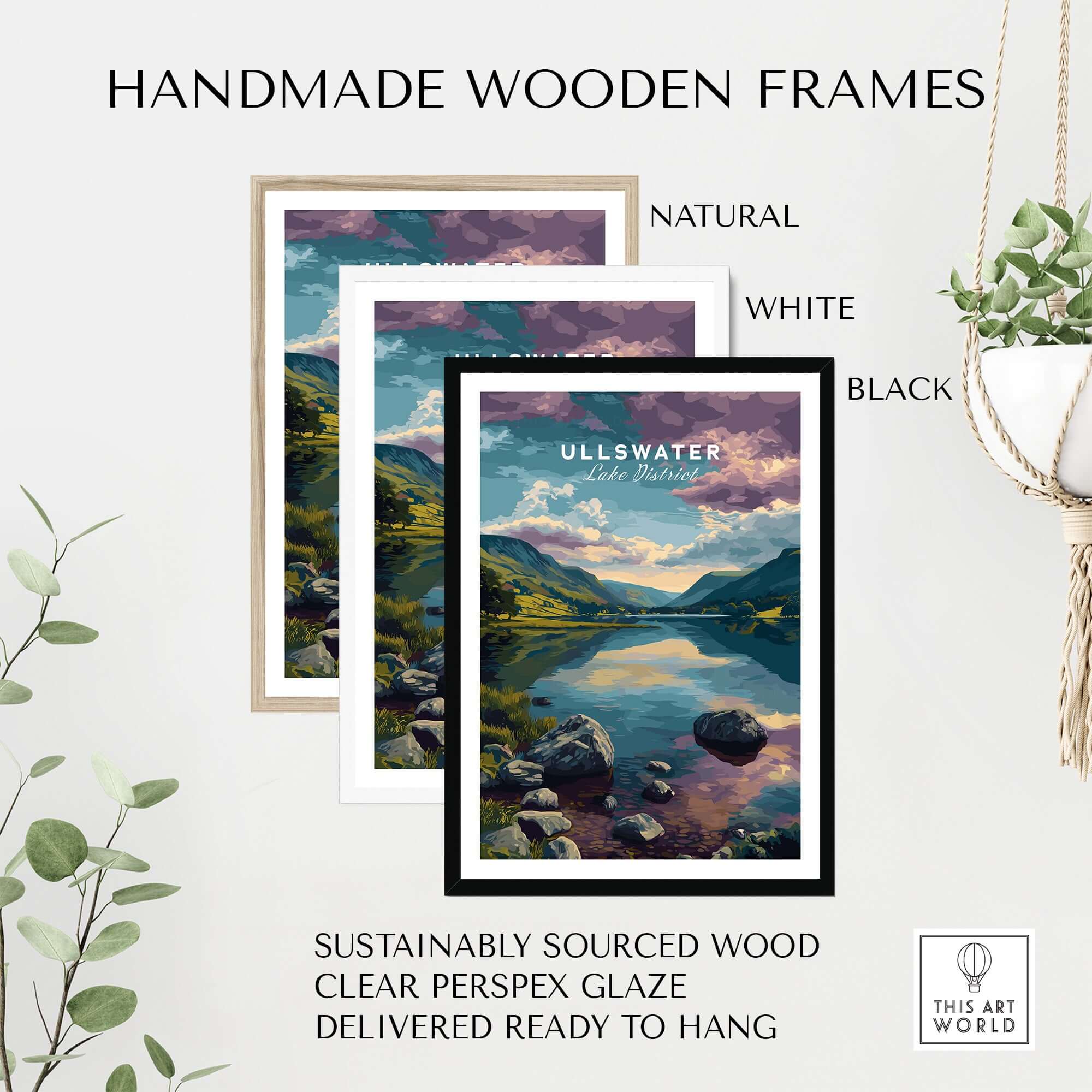 Ullswater Lake District Mountain View Reflection Print - Serene Lake Wall Art in handmade wooden frames.