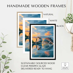 Valencia Travel Poster - Ciudad de las Artes y las Ciencias Wall Art displayed in handmade wooden frames
