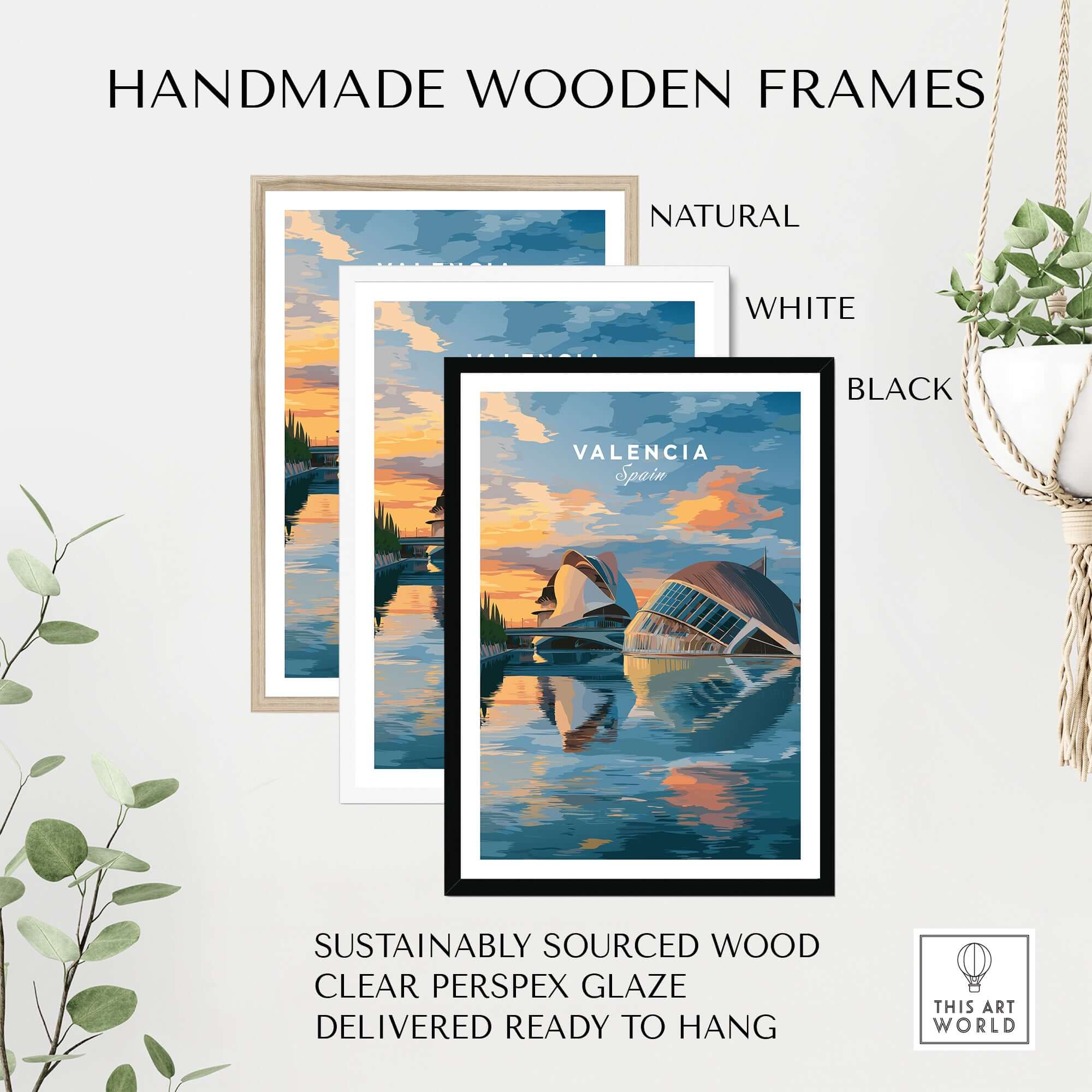 Valencia Travel Poster - Ciudad de las Artes y las Ciencias Wall Art displayed in handmade wooden frames