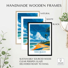 Vero Beach Sunny Coastal Landscape Print - Florida Travel Decor framed in natural, white, and black handmade wooden frames.