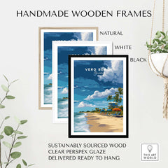 Vero Beach Florida Beachfront Resort Print - Lifeguard Station Wall Art framed in natural, white, and black wooden frames.