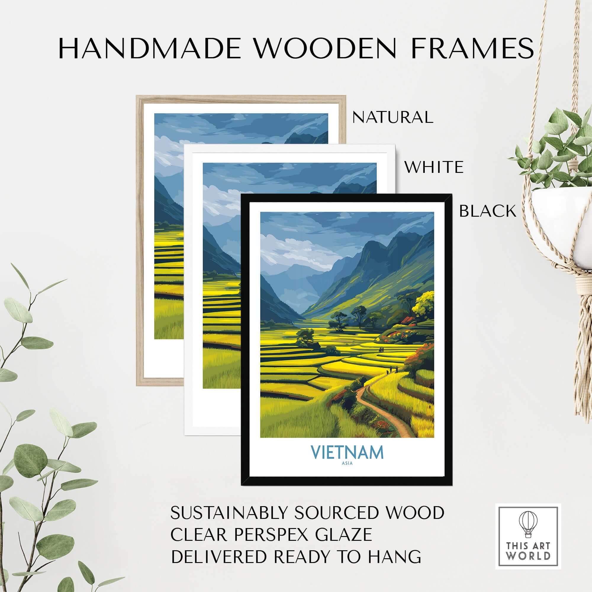 Vietnam Wall Art - Vietnamese Rural Travel Print with handmade wooden frames in natural, white, and black options.