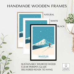 Handmade wooden frames for Whistler Wall Art Print in natural, white, and black finishes, made from sustainably sourced wood.