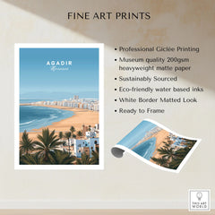 Agadir Morocco Poster – Travel Print fine art print specifications: giclee printing on 200gsm museum quality matte paper, ready to frame