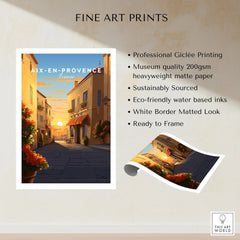 Aix-en-Provence Poster fine art print specifications: giclee printing on 200gsm museum quality matte paper, ready to frame
