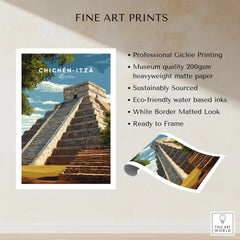 Chichén Itzá Mexico Travel Print El Castillo Pyramid Poster Mayan Ruins Wall Art fine art print specifications: giclee printing on 200gsm museum quality matte paper, ready to frame