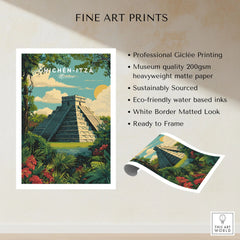Chichén Itzá Mexico Travel Poster Pyramid Jungle Print Mayan Ruins Wall Art Decor fine art print specifications: giclee printing on 200gsm museum quality matte paper, ready to frame
