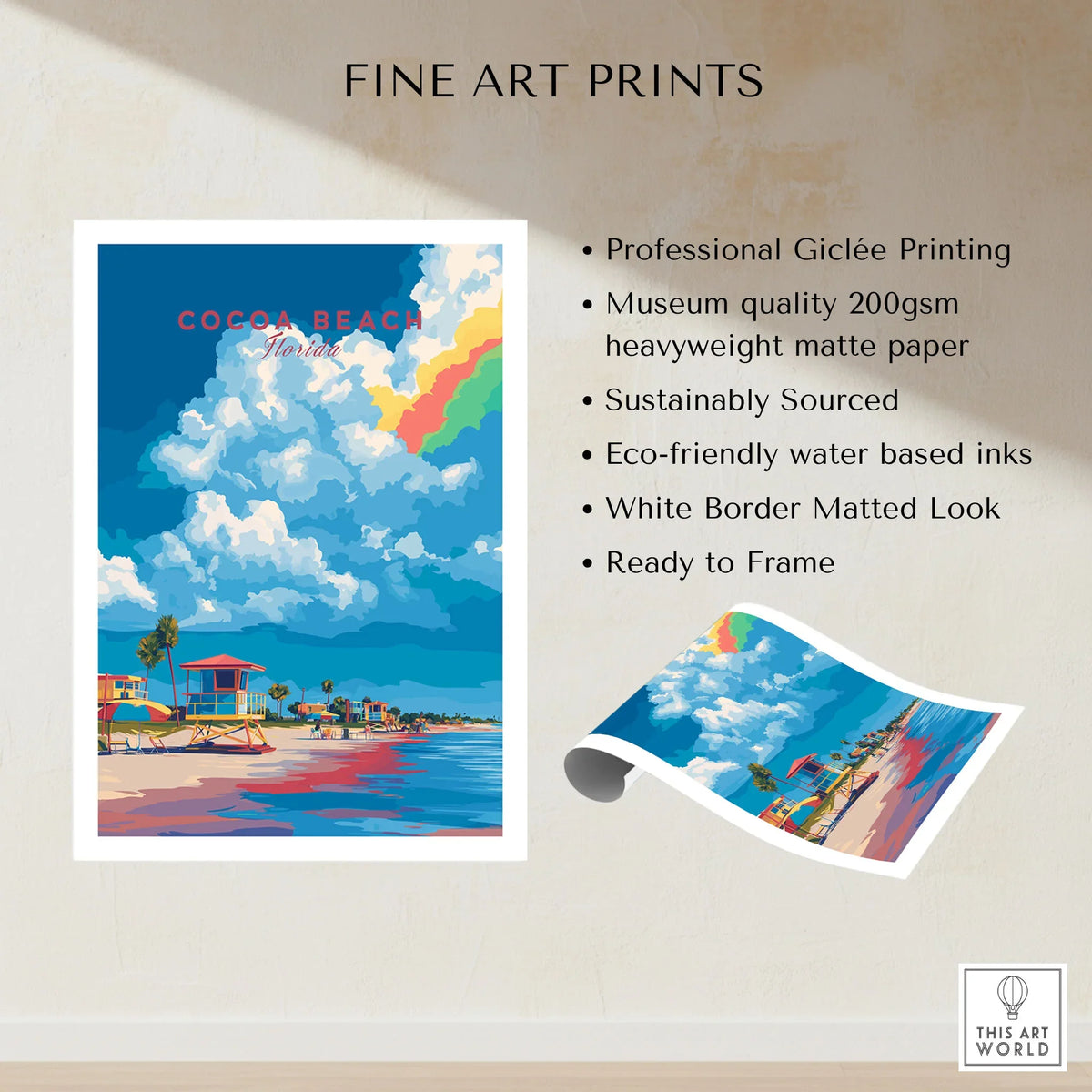 Cocoa Beach Lifeguard Stand Print - Florida Beach Wall Art fine art print specifications: giclee printing on 200gsm museum quality matte paper, ready to frame