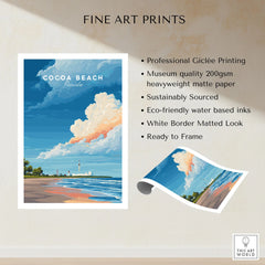 Cocoa Beach Florida Rocket Launch Print - Space Coast Wall Art fine art print specifications: giclee printing on 200gsm museum quality matte paper, ready to frame