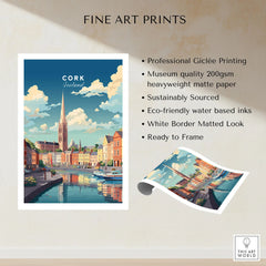 Cork City Ireland Print fine art print specifications: giclee printing on 200gsm museum quality matte paper, ready to frame