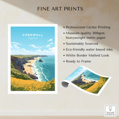 Cornwall Poster fine art print specifications: giclee printing on 200gsm museum quality matte paper, ready to frame