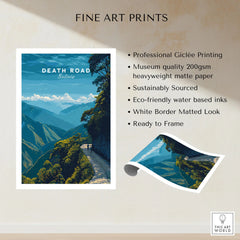 Death Road Yungas Adventure Scenic Print | Bolivian Travel Wall Decor fine art print specifications: giclee printing on 200gsm museum quality matte paper, ready to frame