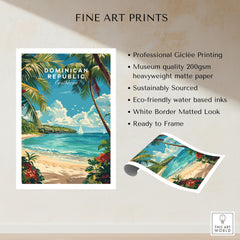 Dominican Republic Travel Print fine art print specifications: giclee printing on 200gsm museum quality matte paper, ready to frame