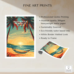 Dominican Republic Travel Poster fine art print specifications: giclee printing on 200gsm museum quality matte paper, ready to frame
