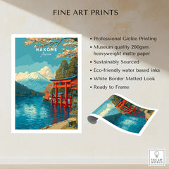 HakonePrint Japan Peace Shrine Torii Artwork - Mount Fuji Lake Ashi Poster fine art print specifications: giclee printing on 200gsm museum quality matte paper, ready to frame