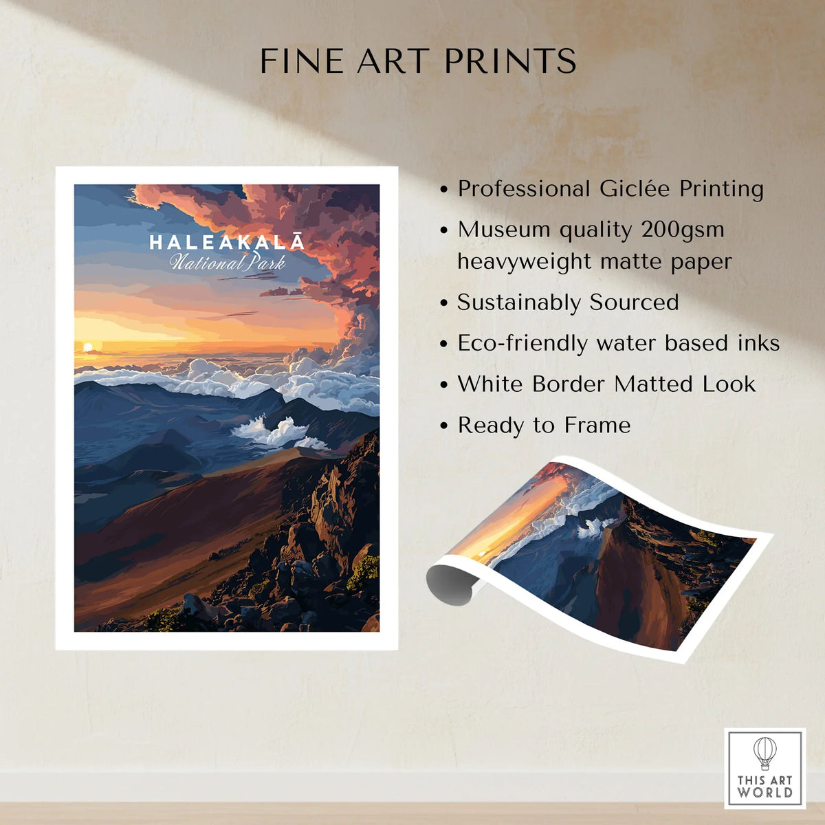 Haleakalā Sunset Poster, Maui Hawaii Wall Art, National Park Travel Print fine art print specifications: giclee printing on 200gsm museum quality matte paper, ready to frame