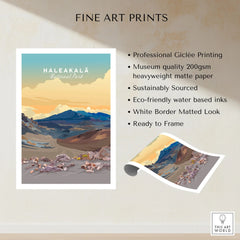 Haleakalā Volcano Poster, Maui Hawaii Travel Print, National Park Wall Art fine art print specifications: giclee printing on 200gsm museum quality matte paper, ready to frame