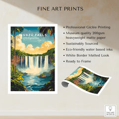 Iguazu Falls Wall Art fine art print specifications: giclee printing on 200gsm museum quality matte paper, ready to frame