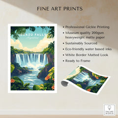 Iguazu Falls Print Argentina fine art print specifications: giclee printing on 200gsm museum quality matte paper, ready to frame